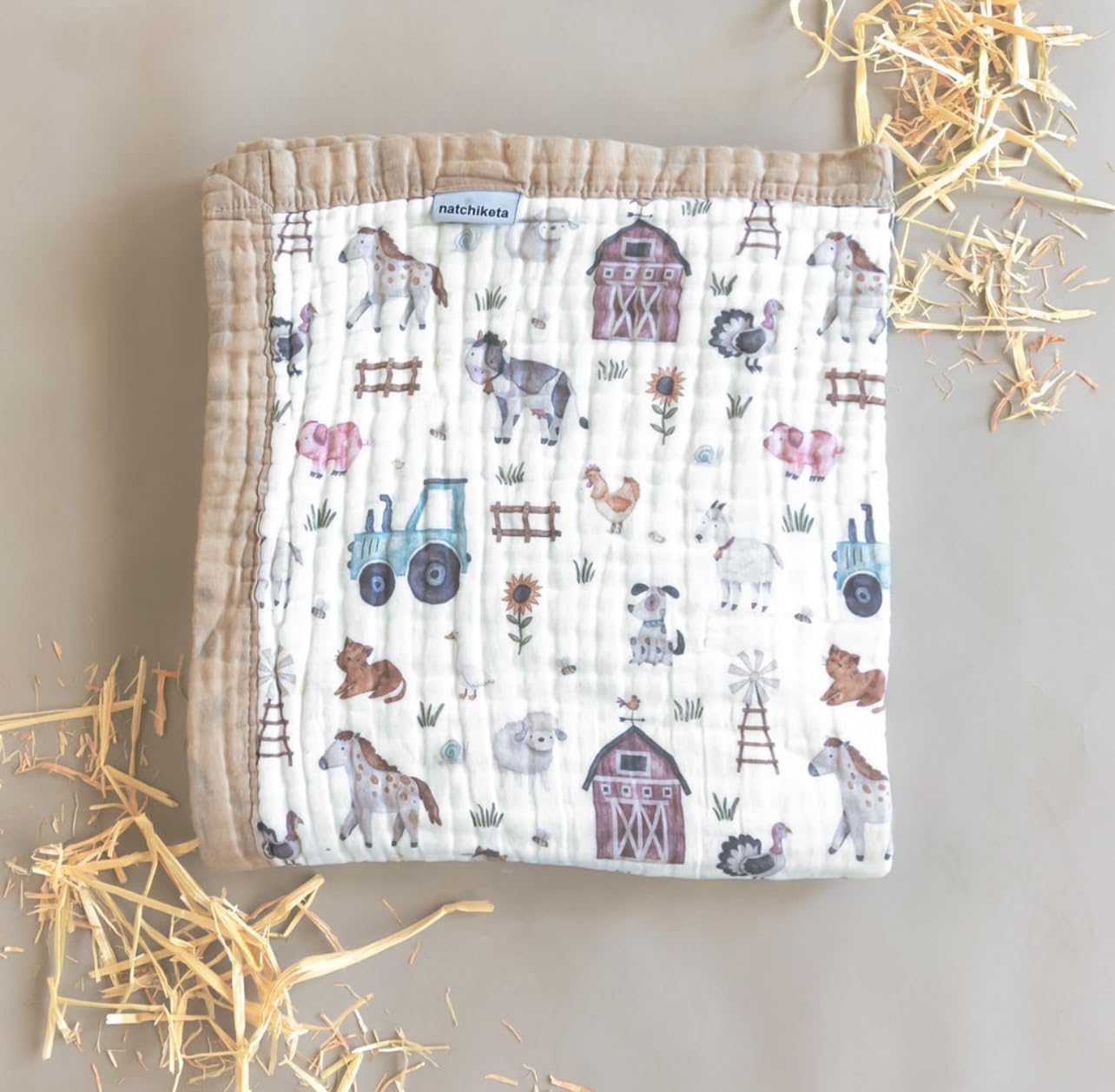 Organic Cotton Muslin Baby Quilts by Natchiketa in Farm Print