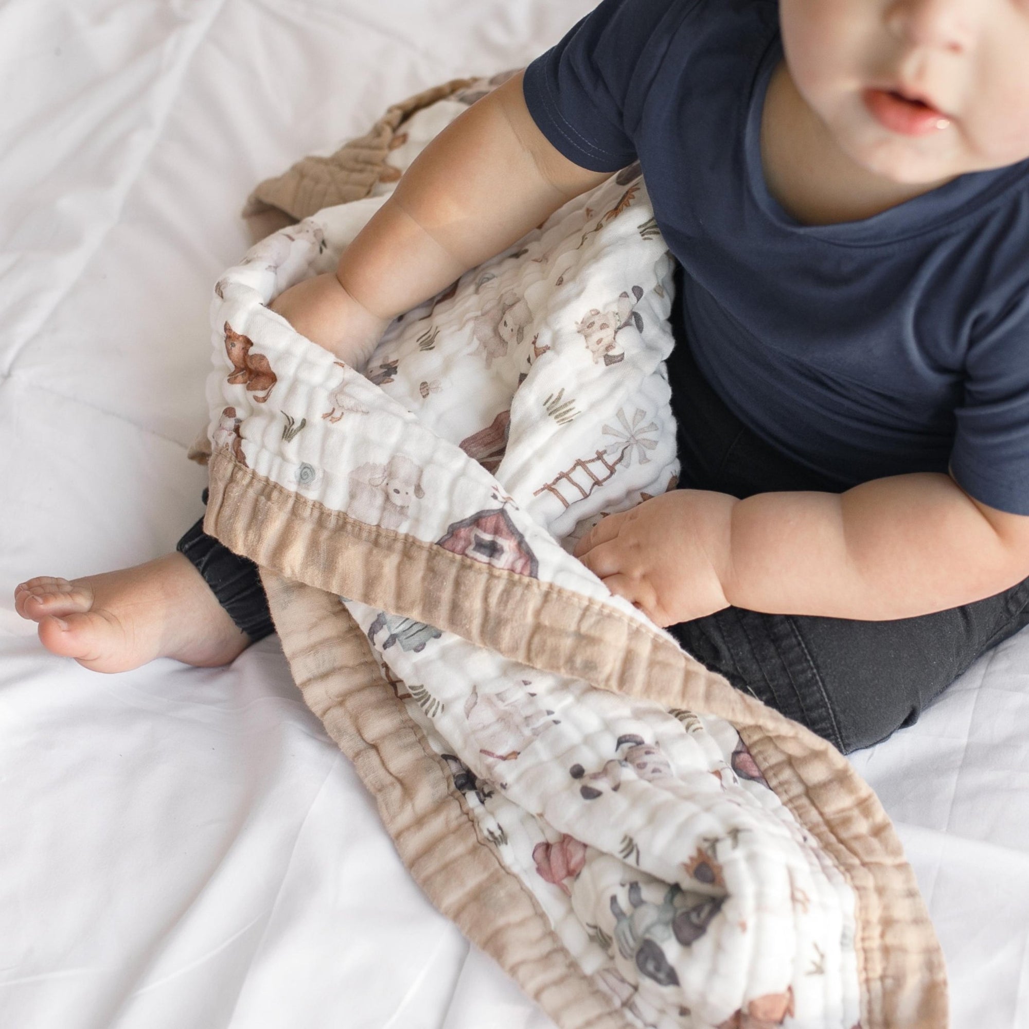 Nachiketa 'Farm' Gender Neutral Baby Blanket, Organic Cotton Muslin Baby Blanket