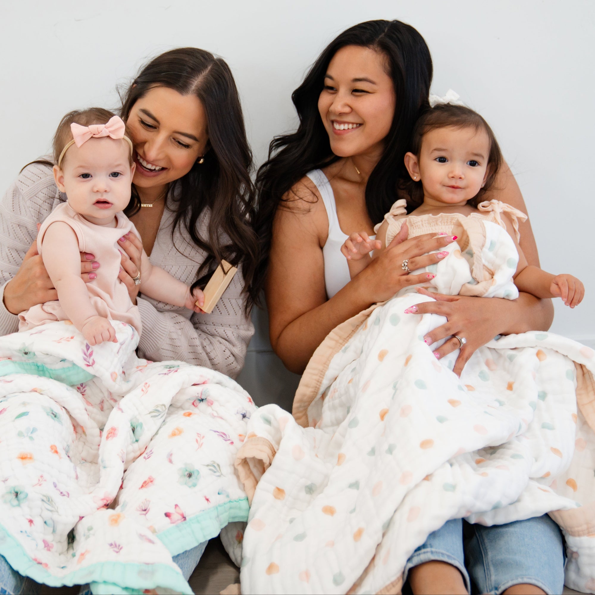 Pastel Floral and Neutral dot Baby Blankets By Natchiketa