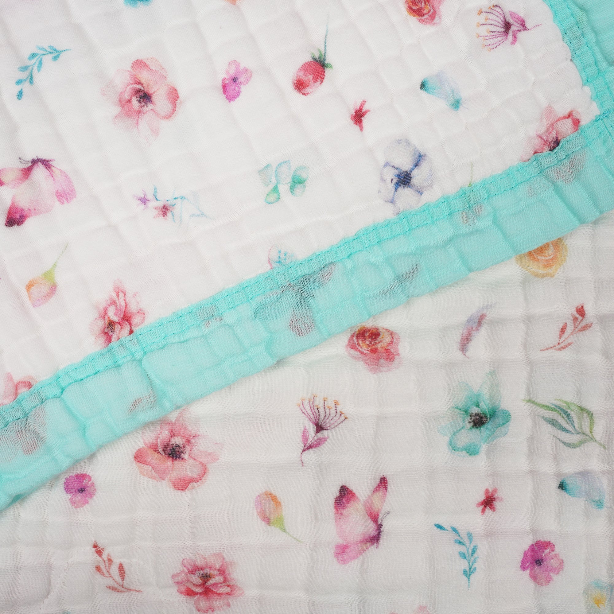 Organic Cotton Muslin Baby Blankets by Natchiketa Pastel Floral Pattern