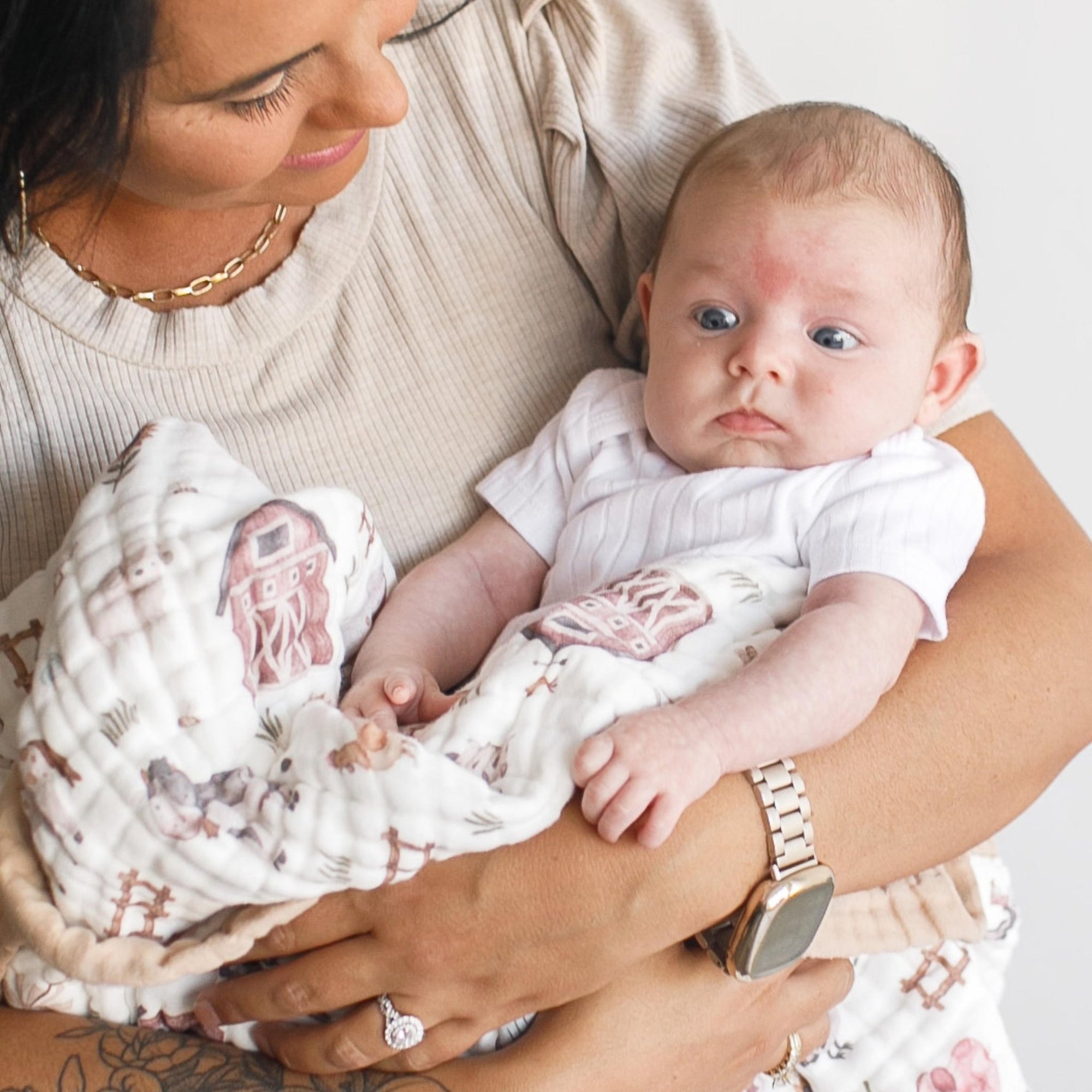 Nachiketa 'Farm' 100% Organic Cotton Baby & Toddler Blanket – Super Soft Baby Blanket, Luxury Baby Shower Gift, Gender Neutral Baby Blanket, Organic Cotton Muslin Baby Blanket, Baby Essentials, Baby Blankets for Boys and Girls, Toddler Quilt, Nursery Quilt, Stroller Blanket, Cute Baby Blankets