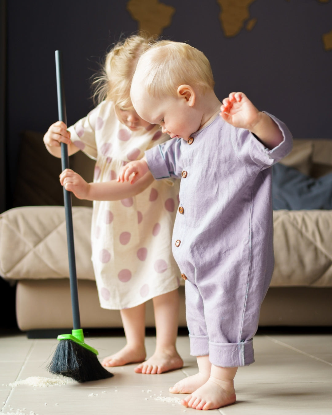 kids doing chores.