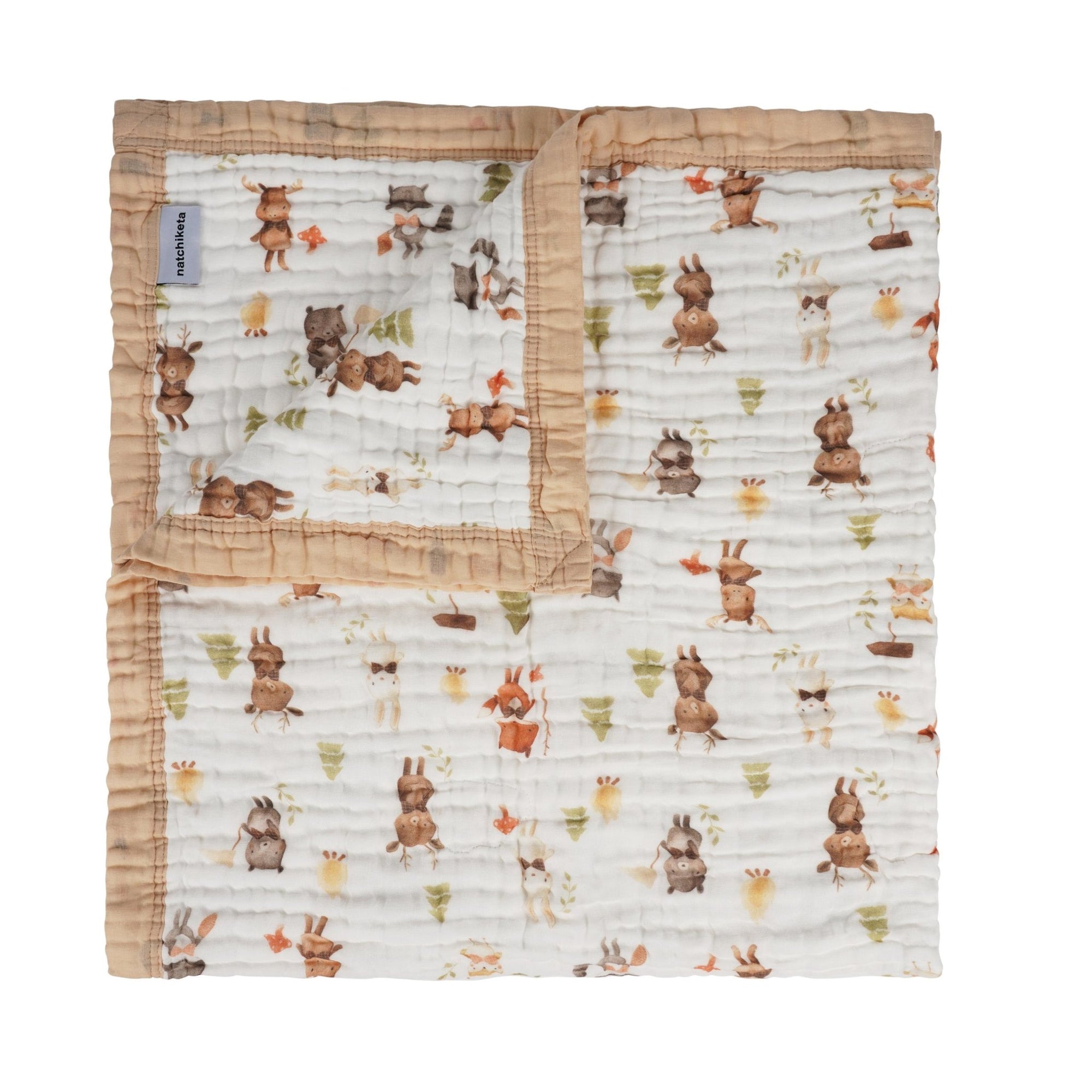 Nachiketa &#39;Forest Friends&#39; 100% Organic Cotton Baby &amp; Toddler Blanket – Super Soft Baby Blanket, Luxury Baby Shower Gift, Gender Neutral Baby Blanket, Organic Cotton Muslin Baby Blanket, Baby Essentials, Baby Blankets for Boys and Girls, Toddler Quilt, Nursery Quilt, Stroller Blanket, Cute Baby Blankets