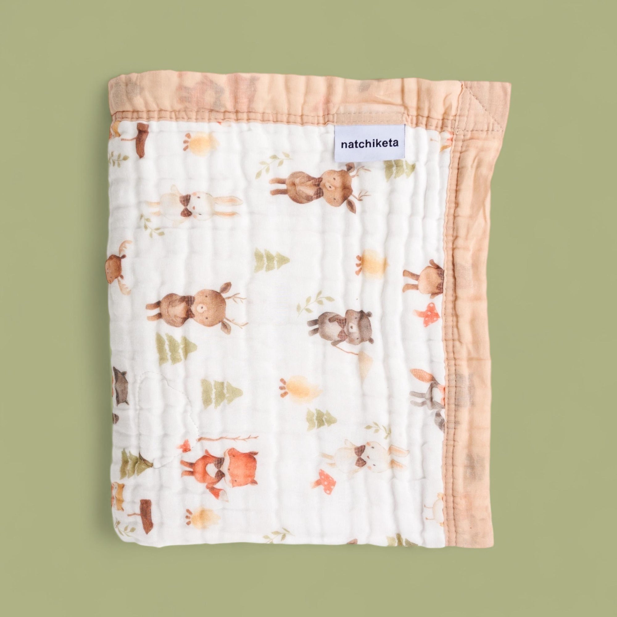 Nachiketa &#39;Forest Friends&#39; 100% Organic Cotton Baby &amp; Toddler Blanket – Super Soft Baby Blanket, Luxury Baby Shower Gift, Gender Neutral Baby Blanket, Organic Cotton Muslin Baby Blanket, Baby Essentials, Baby Blankets for Boys and Girls, Toddler Quilt, Nursery Quilt, Stroller Blanket, Cute Baby Blankets