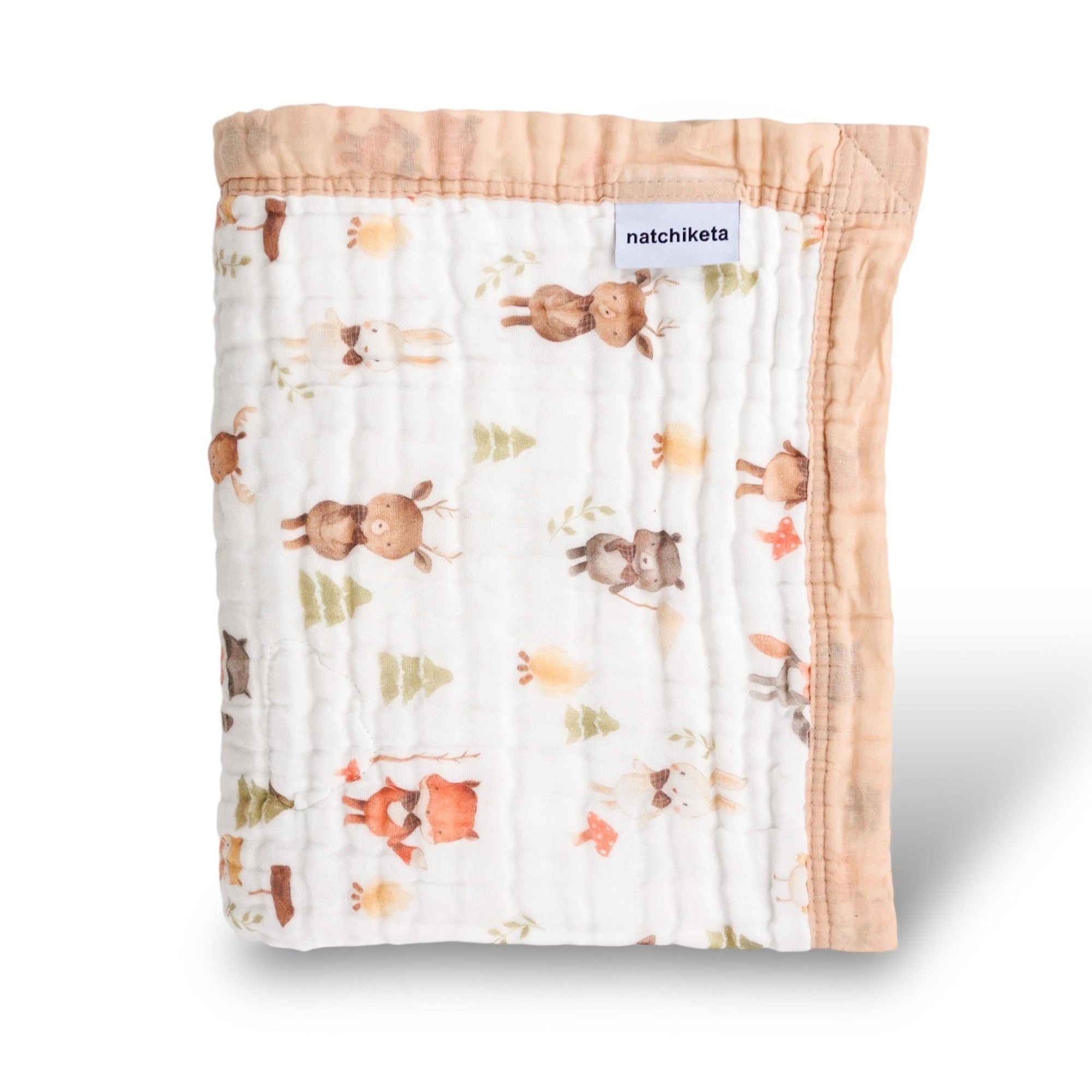 Nachiketa 'Forest Friends' 100% Organic Cotton Baby & Toddler Blanket – Super Soft Baby Blanket, Luxury Baby Shower Gift, Gender Neutral Baby Blanket, Organic Cotton Muslin Baby Blanket, Baby Essentials, Baby Blankets for Boys and Girls, Toddler Quilt, Nursery Quilt, Stroller Blanket, Cute Baby Blankets