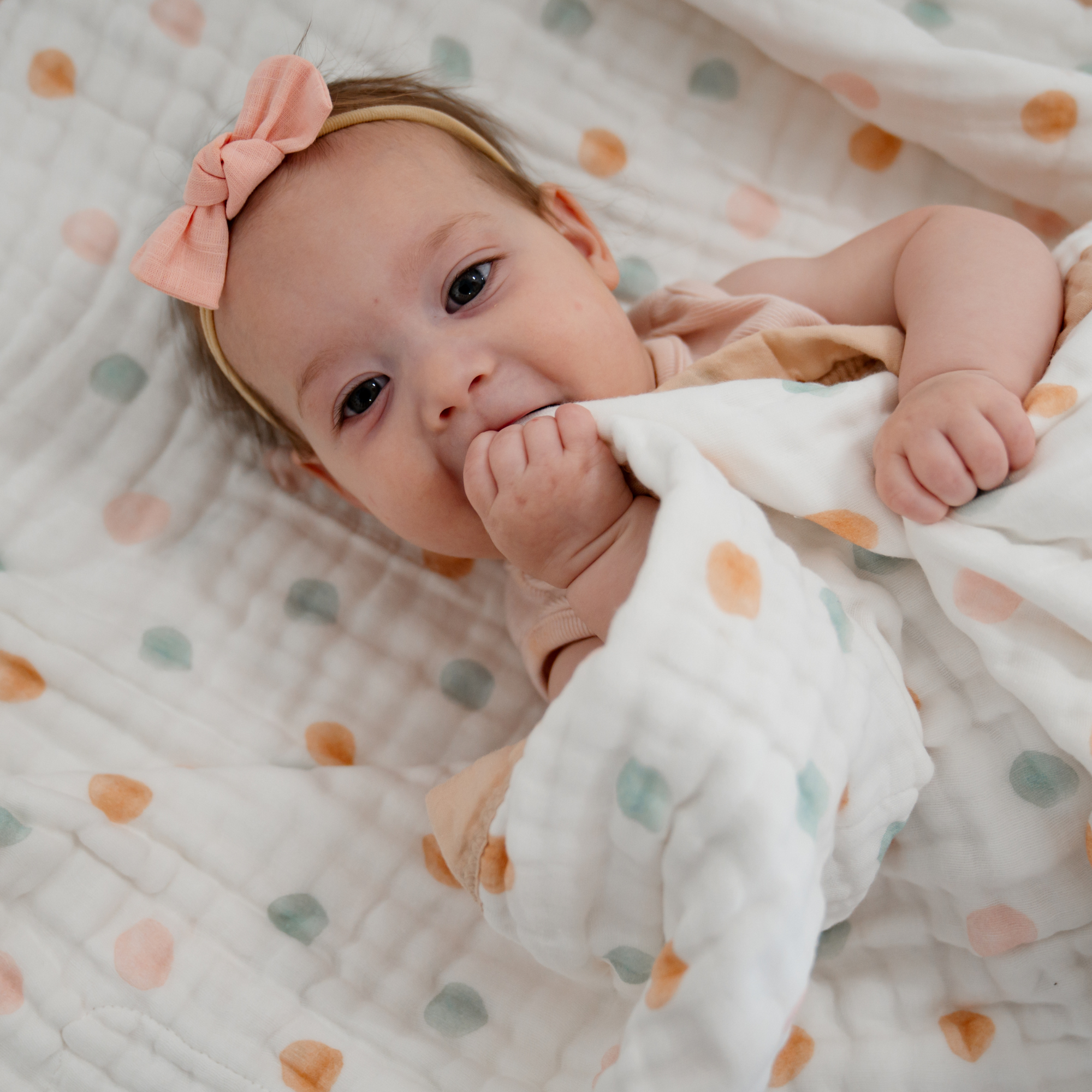 Organic Cotton Muslin Baby Blanket Neutral Dot by Natchiketa
