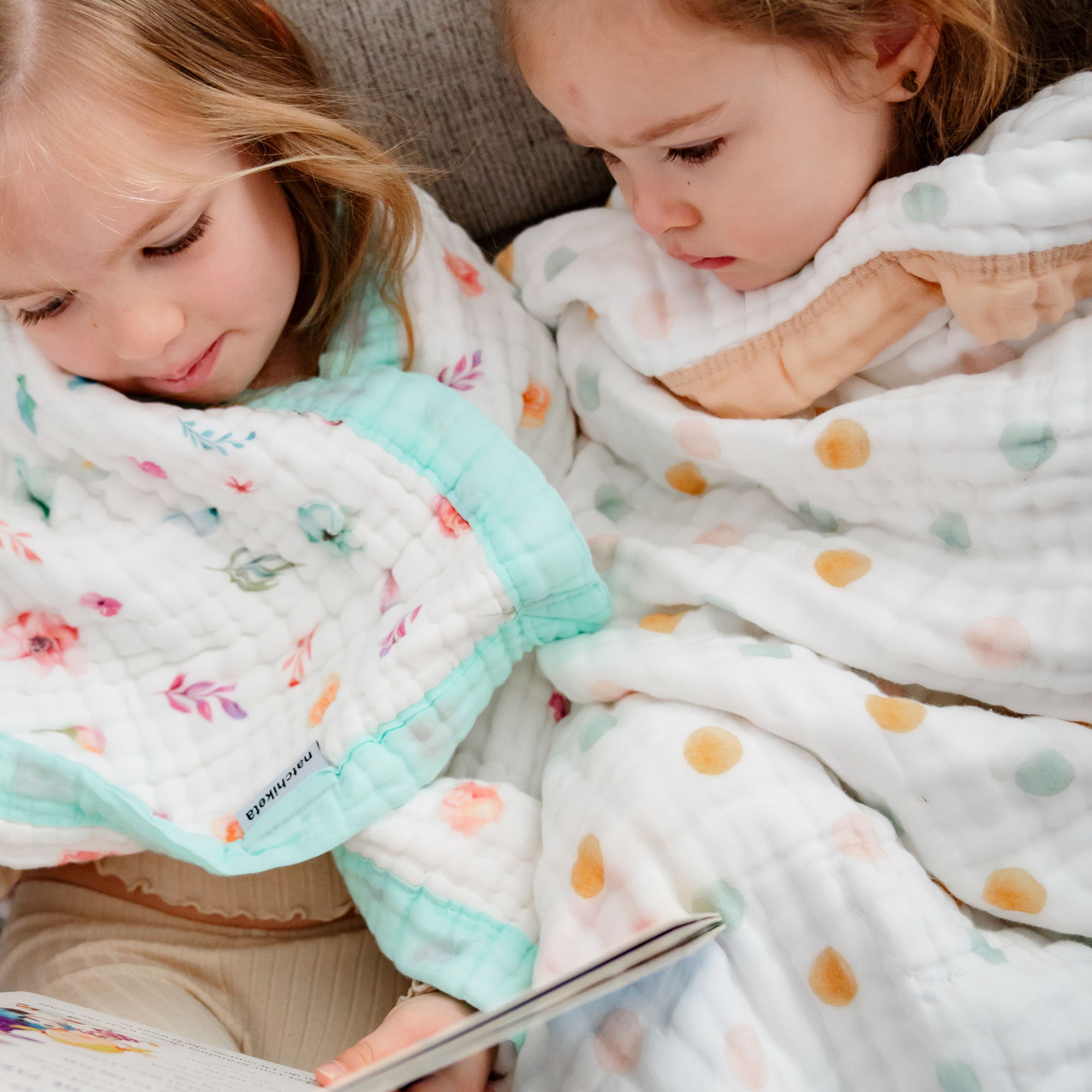 Neutral Dot and Pastel Floral Print Blankets By Natchiketa